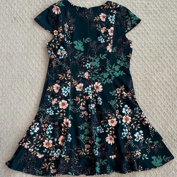 Eliza J Emerald Green Floral Fit-And-Flare Mini Dress Size 14 Party Feminine - Picture 9 of 15